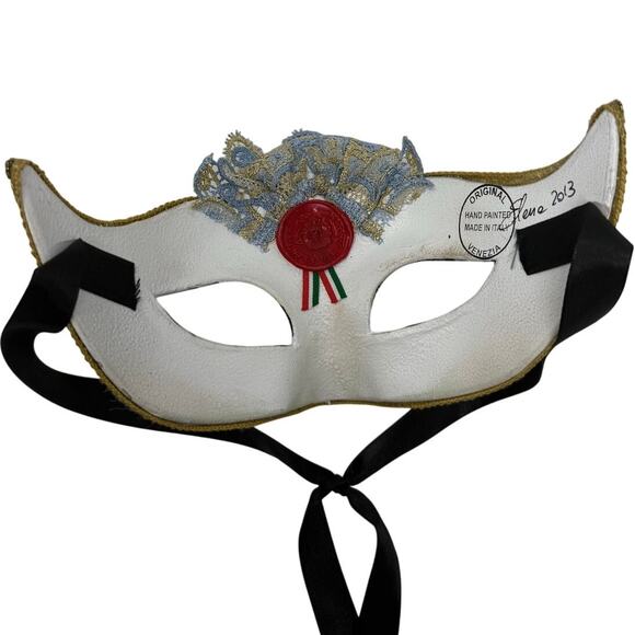 La Maschera del Galeone Venetian Mask 2013 Hand Painted Italy Blue Gold Roses - Picture 4 of 9